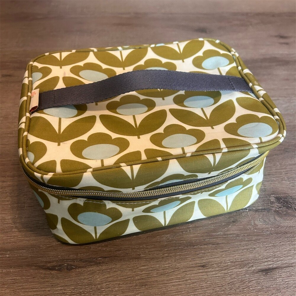 Orla Kiely Floral Zip-Around Travel Train Case Makeup Bag Green Cream